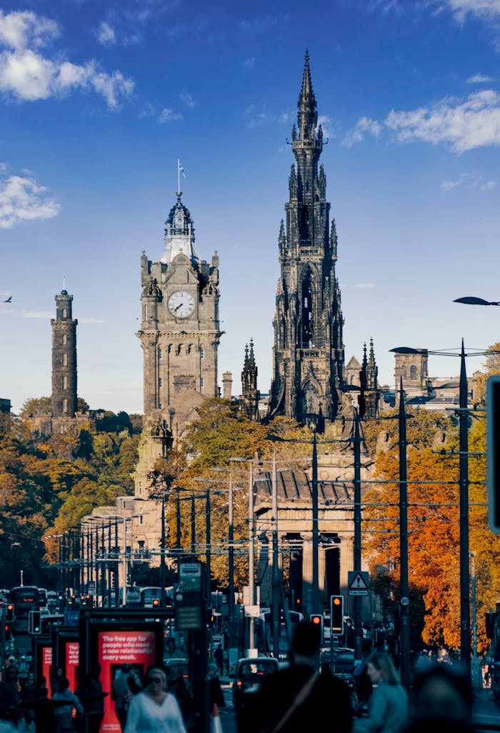 A stunning overview of Edinburgh with the Scott Monument and Balmoral Hotel clock tower.